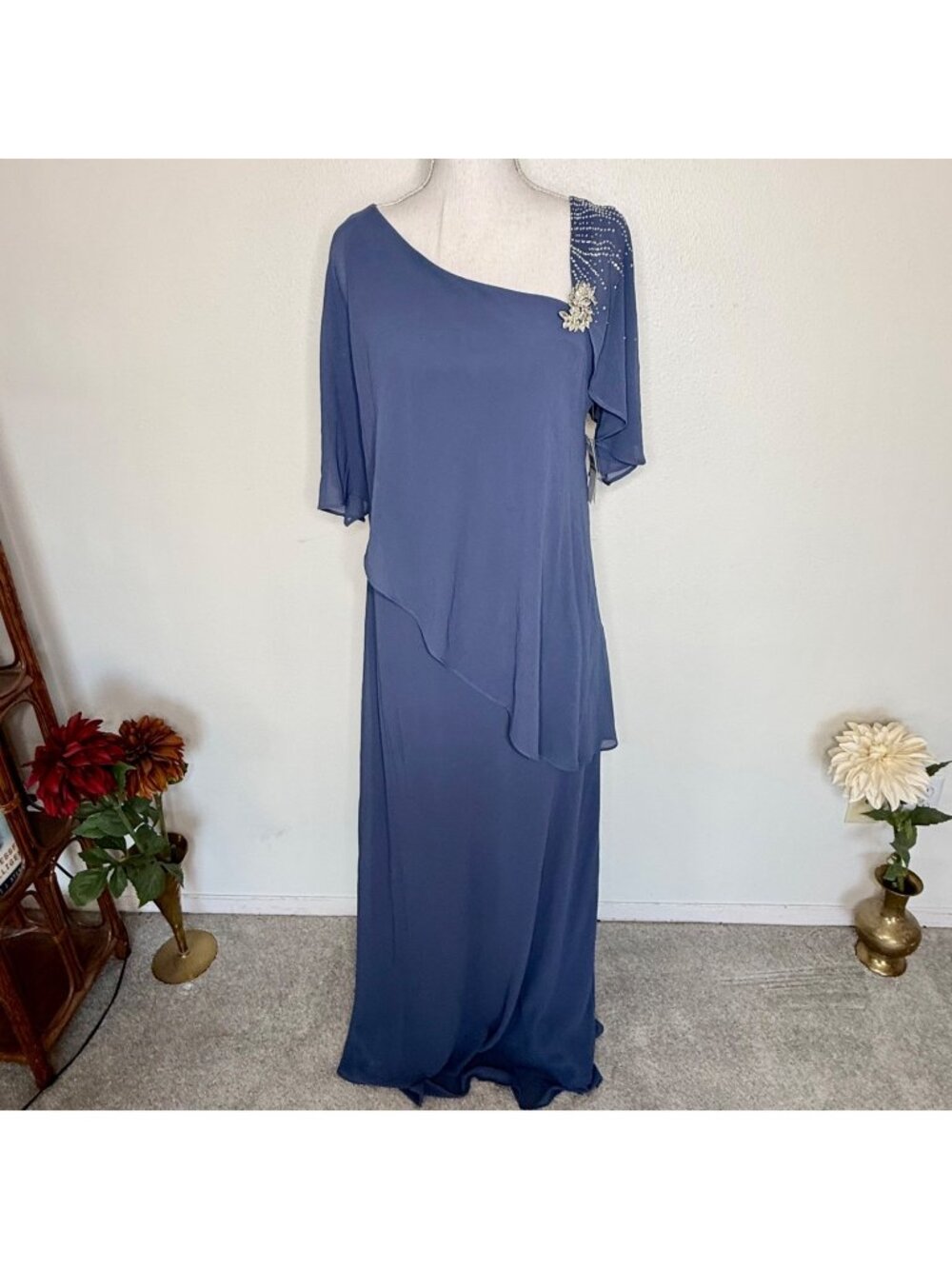 NEW Jeanne Alexander Royal Blue Evening Dress Sequins Brooch Mother of Bride-12